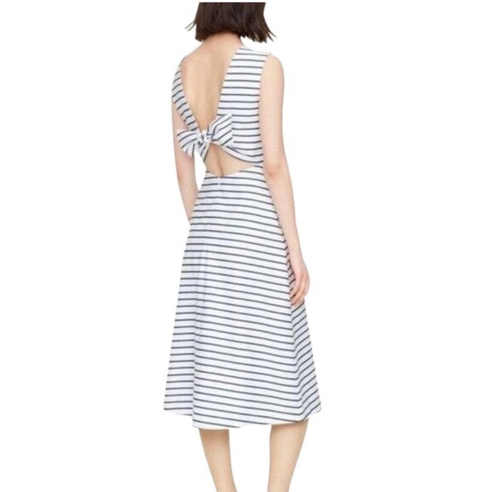 Kate Spade Broome Street A-Line Tie Back Sleeveless Navy Stripe Maxi Dress Sz. 2